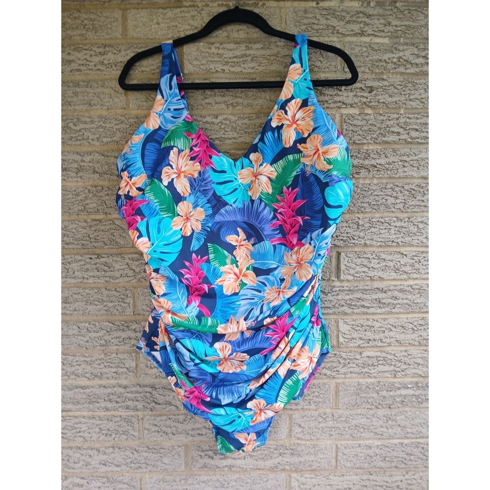 Miraclesuit X Talbots One-Piece Tropical Floral Swimsuit Sz 20W Ruched - Picture 2 of 6
